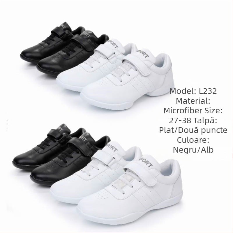 Pantofi de dans pentru copii, unisex, partea superioară din piele sintetică, talpă din cauciuc
