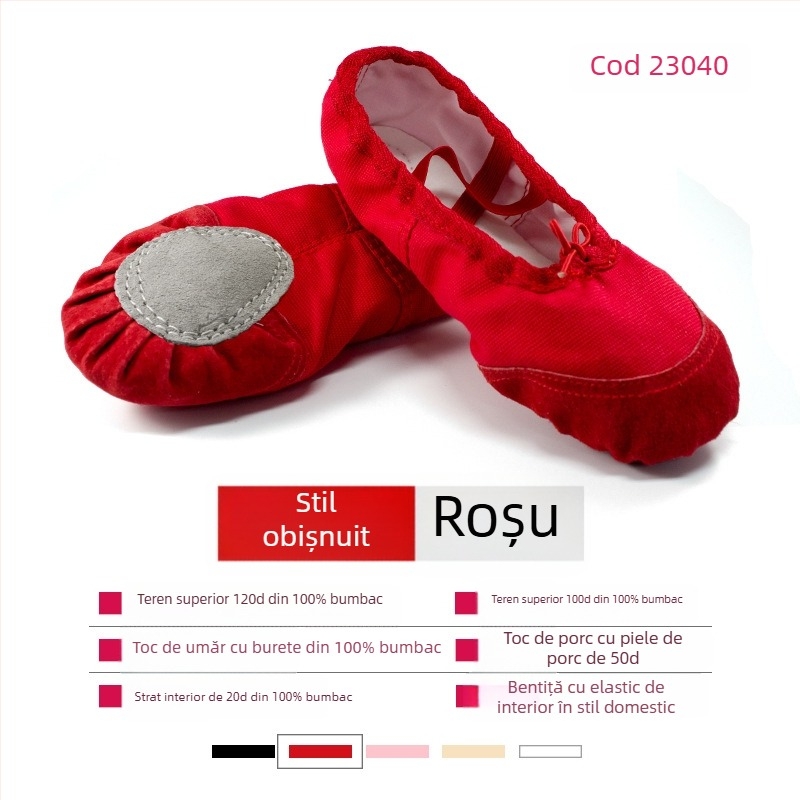 Pantofi balet, talpă moale, partea superioară din pânză, unisex, stil neutru, pentru antrenament de balet
