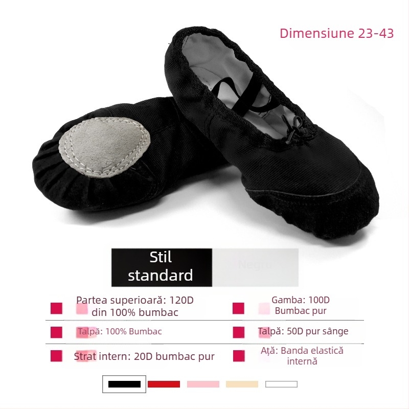 Pantofi balet, talpă moale, partea superioară din pânză, unisex, stil neutru, pentru antrenament de balet