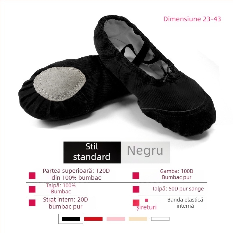 Pantofi balet, talpă moale, partea superioară din pânză, unisex, stil neutru, pentru antrenament de balet