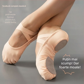 Pantofi de balet pentru femei și fete, material elastic, fără șireturi, talpă moale, design cu labă de pisică