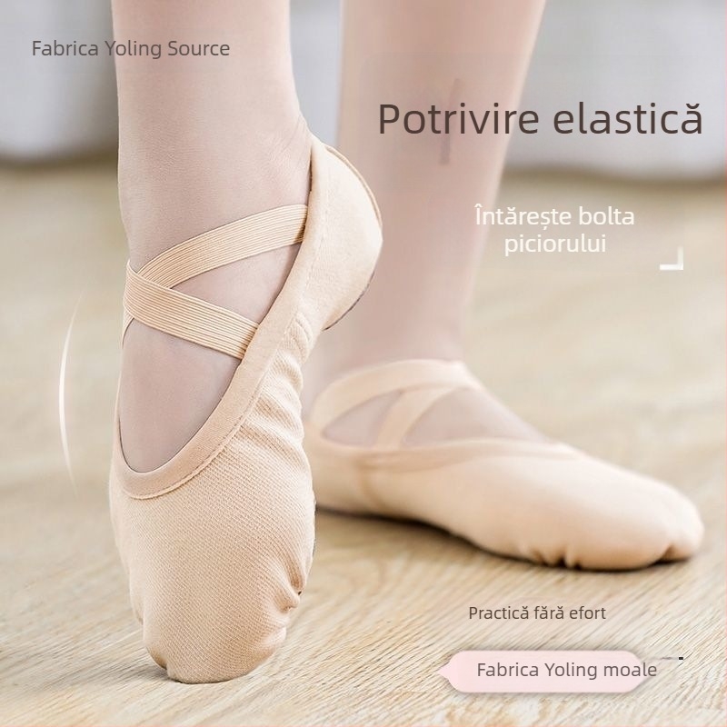 Pantofi de balet pentru femei și fete, material elastic, fără șireturi, talpă moale, design cu labă de pisică