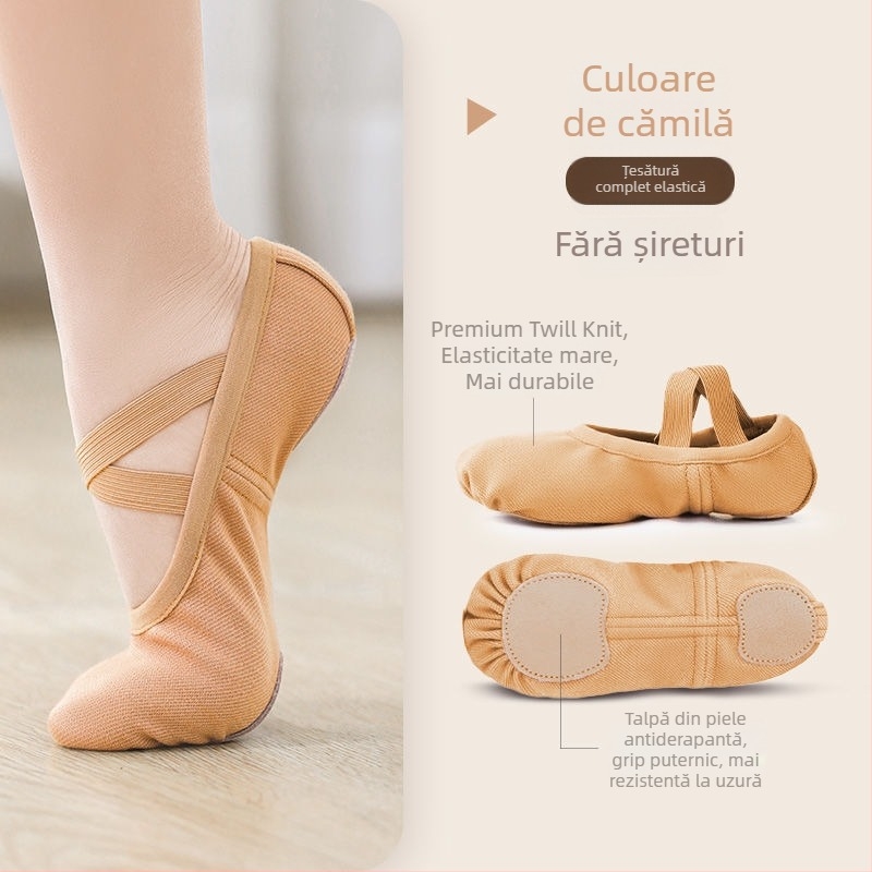 Pantofi de balet pentru femei și fete, material elastic, fără șireturi, talpă moale, design cu labă de pisică