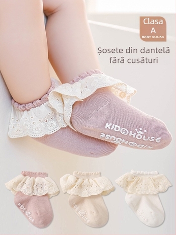 I ruobei șosete de podea pentru fete, cu dantelă, din bumbac, scurte, antiderapante