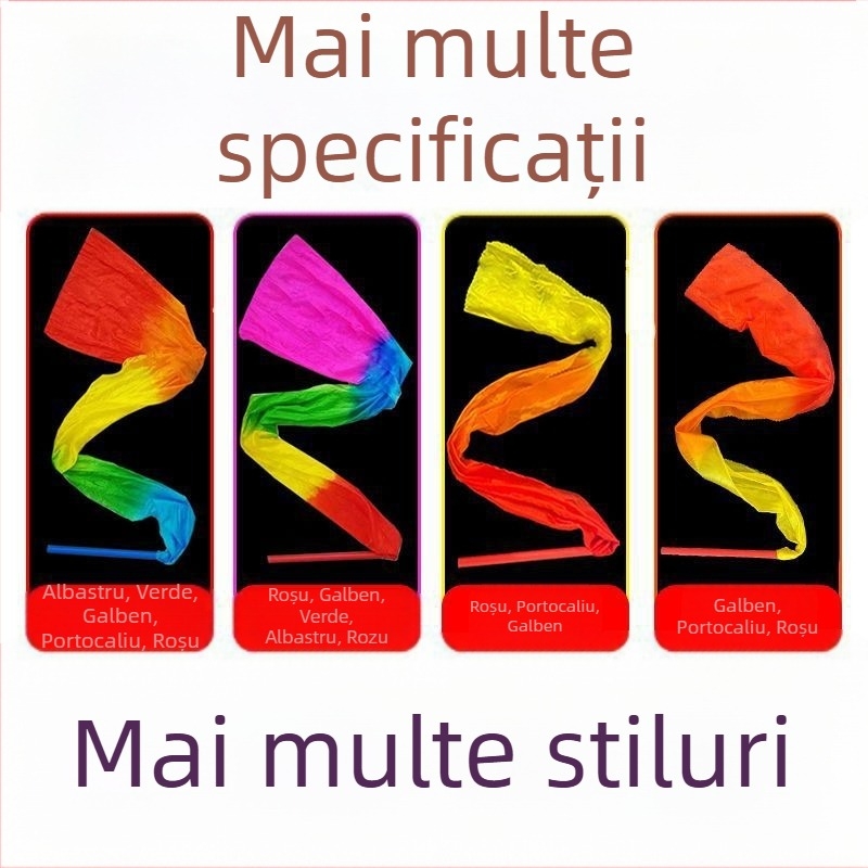 Rekvizit de dans cu panglică și bețe, panglică satinată, pictură manuală, pentru exterior, model DR-652