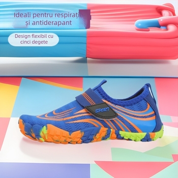 Pantofi de apă pentru copii, cu 5 degete, pentru plajă și înot – respirabili, închidere Velcro, parte superioară din plasă, talpă anti-derapantă
