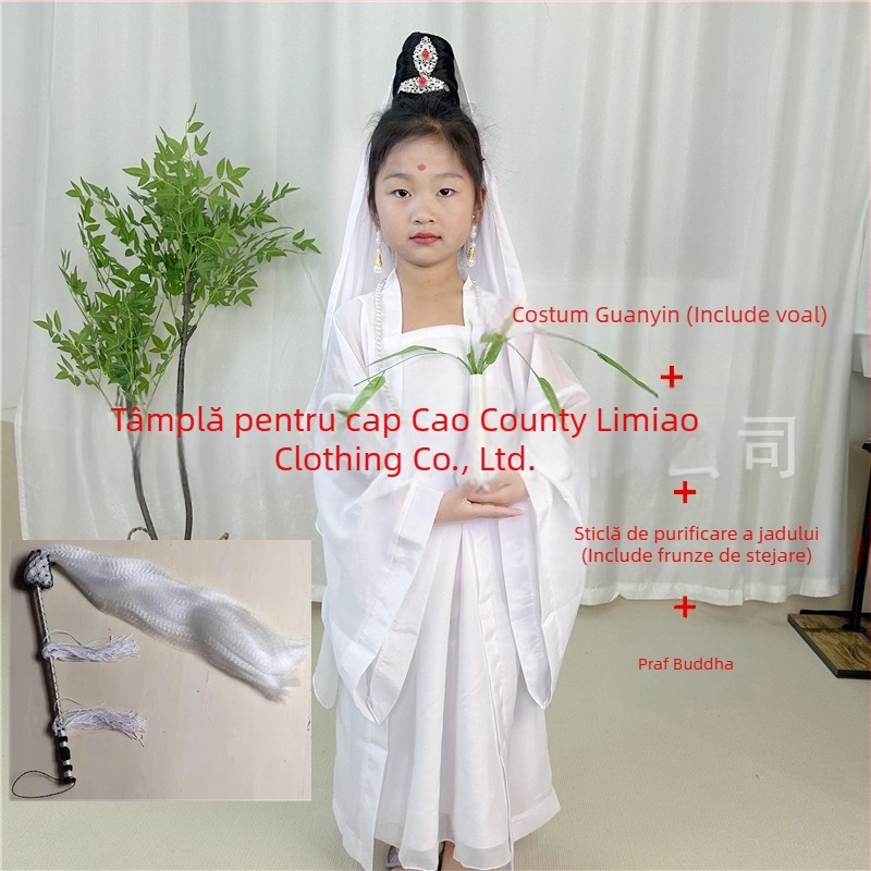 Costum de scenă pentru copii Guanyin Bodhisattva, stil chinezesc; țesătură principală 76% poliester, amestec fibre chimice, finisaj moale, unisex.