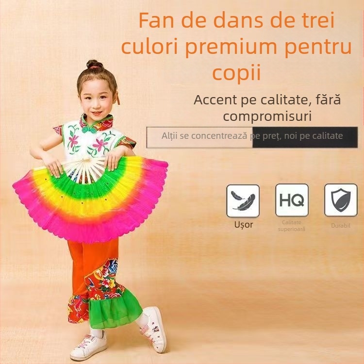 Evantaș din bambus pentru dansuri pe pătrat, două fețe, stil clasic, marcă Qianlong Drama Factory