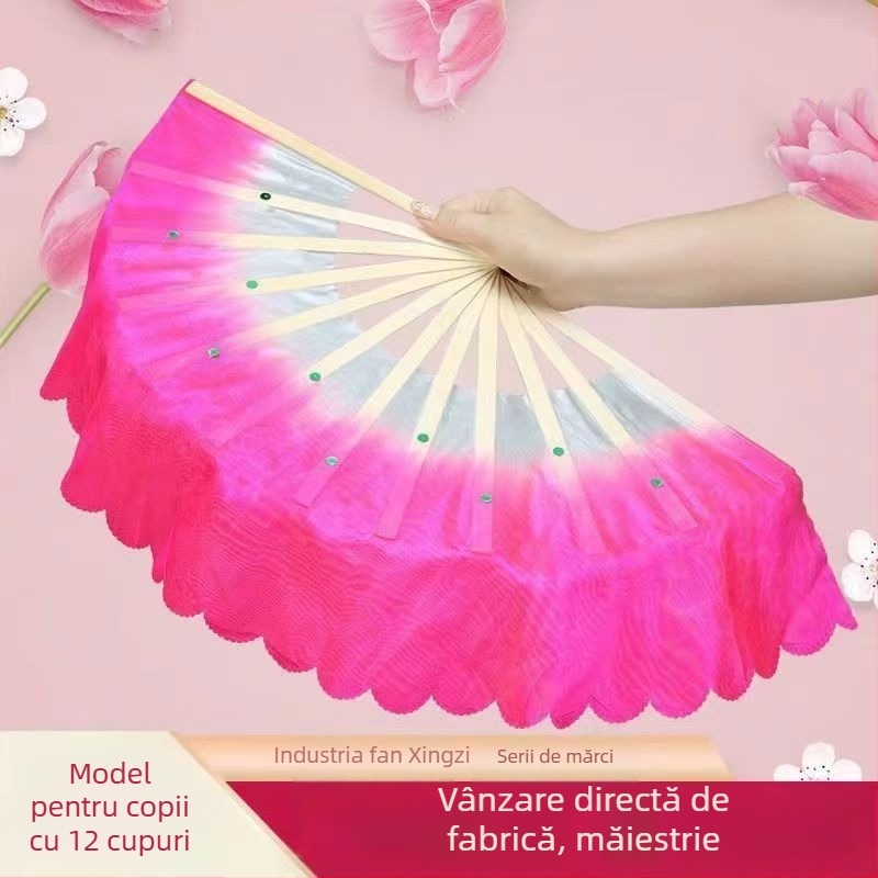 Evantaș din bambus pentru dansuri pe pătrat, două fețe, stil clasic, marcă Qianlong Drama Factory