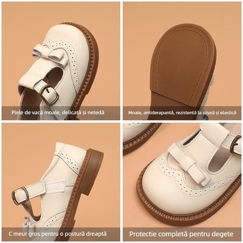 Pantofi de piele pentru fete – stil coreean, Velcro, partea superioară din piele de vită în două straturi, talpă din cauciuc, branț PU.