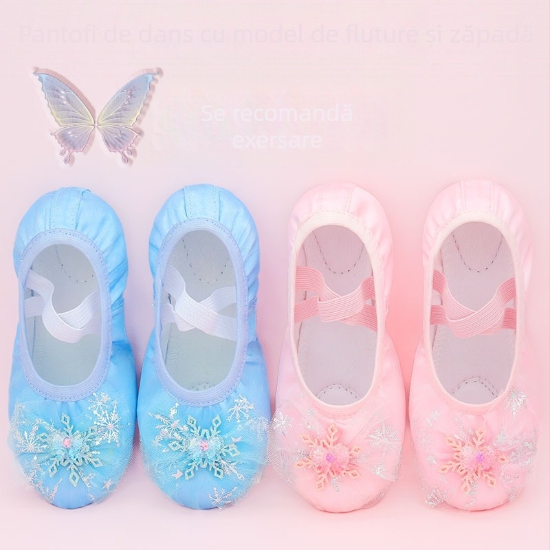 Pantofi de balet – partea superioară din material textil, stil prințesă, pentru repetiții, talpă moale, pentru fete 1–16 ani