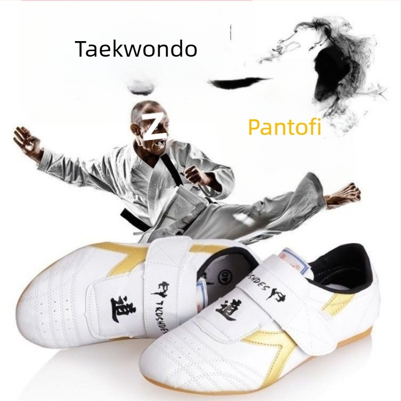 Pantofi Taekwondo pentru sală, adulți bărbați – ușori, antiderapante, rezistenți la uzură; partea superioară PU, talpă din cauciuc