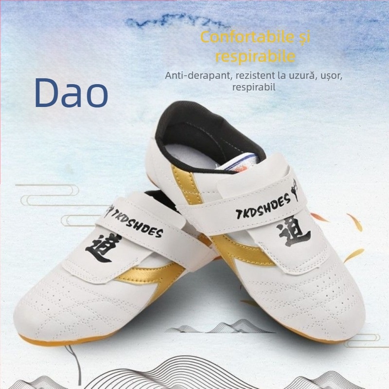 Pantofi Taekwondo pentru sală, adulți bărbați – ușori, antiderapante, rezistenți la uzură; partea superioară PU, talpă din cauciuc