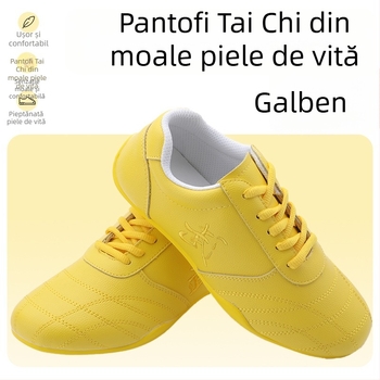 Pantofi indoor pentru antrenament în arte marțiale, unisex – partea superioară din piele naturală, căptușeală din plasă respirabilă, talpă din cauciuc, antiderapant
