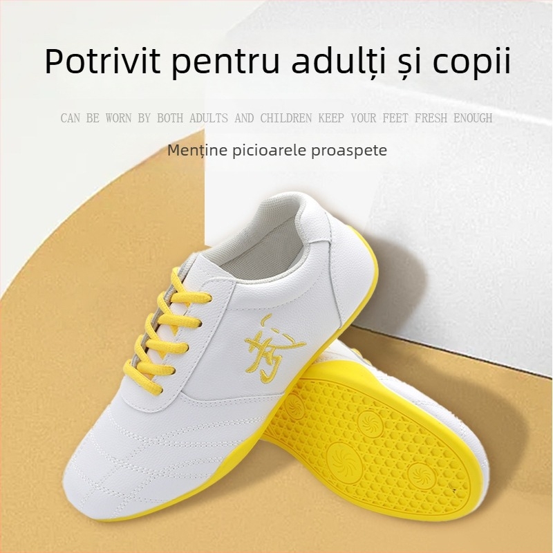 Pantofi indoor pentru antrenament în arte marțiale, unisex – partea superioară din piele naturală, căptușeală din plasă respirabilă, talpă din cauciuc, antiderapant