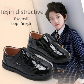 Pantofi brogue pentru copii, partea superioară din microfibră, închidere Velcro, talpă PU, stil Anglia