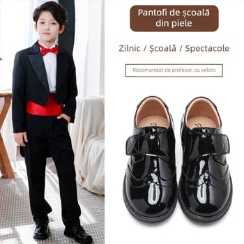 Pantofi brogue pentru copii, partea superioară din microfibră, închidere Velcro, talpă PU, stil Anglia