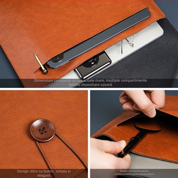 Geantă pentru documente din piele sintetică, mâner cu șnur, formă pătrată, capacitate mare