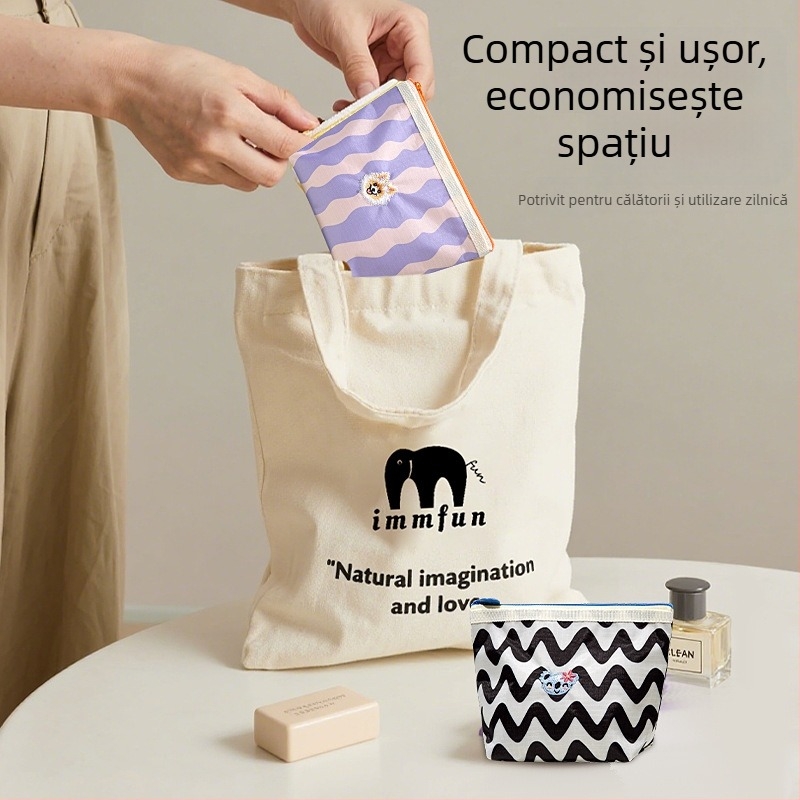 Mini husă pentru machiaj și monede – suport pentru carduri portabil, poliester cu dungi, căptușeală impermeabilă, unisex, immfun
