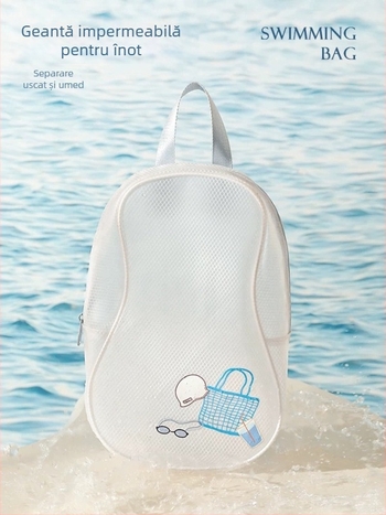 Geantă impermeabilă cu compartiment uscat/umed, din PU, model în dungi, unisex, capacitate extinsă, pentru activități în aer liber