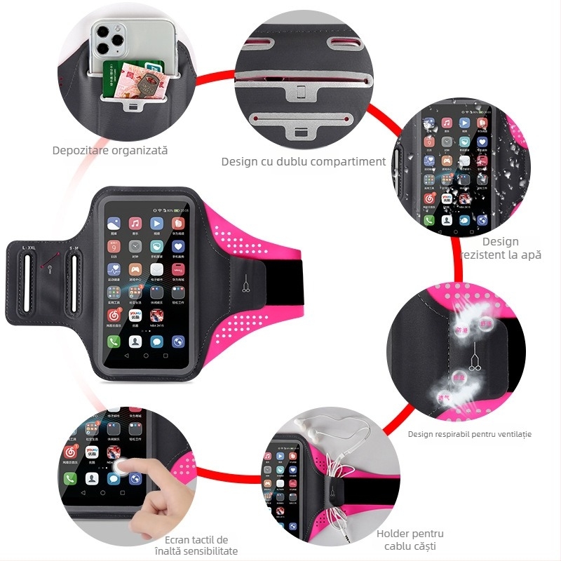 Armband pentru telefon pentru sporturi în aer liber — ultra-subțire, ușor, impermeabil, compatibil cu ecranul tactil, poliester Ausitool, unisex, căptușeală nylon