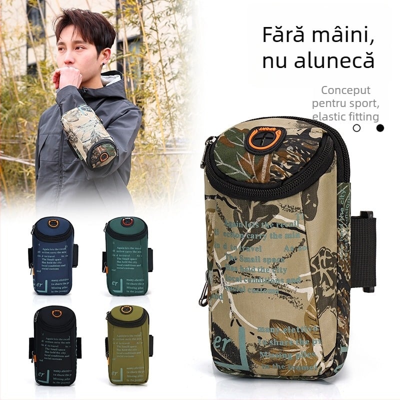Geantă de braț pentru telefon, Oxford rezistent la apă, model camuflaj, căptușeală poliester