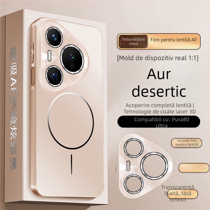 Husă Huawei Pura80 magnetice cu inel subțire electroplacat – pentru P80Pro, din plastic, protecție pentru obiectiv, anti-cadere