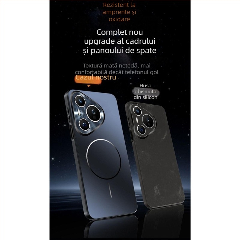 Husă Huawei Pura80 magnetice cu inel subțire electroplacat – pentru P80Pro, din plastic, protecție pentru obiectiv, anti-cadere