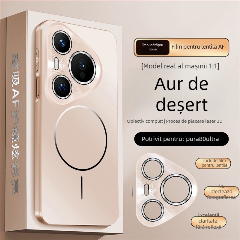 Husă Huawei Pura80 magnetice cu inel subțire electroplacat – pentru P80Pro, din plastic, protecție pentru obiectiv, anti-cadere