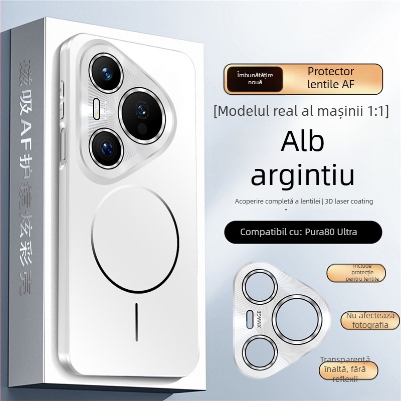 Husă Huawei Pura80 magnetice cu inel subțire electroplacat – pentru P80Pro, din plastic, protecție pentru obiectiv, anti-cadere