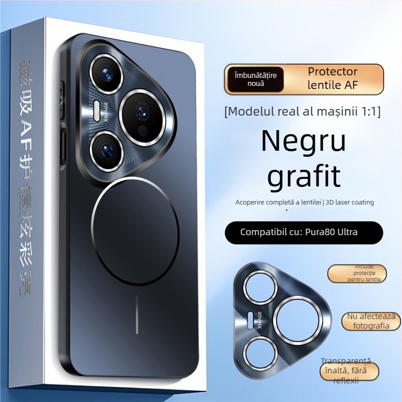 Husă Huawei Pura80 magnetice cu inel subțire electroplacat – pentru P80Pro, din plastic, protecție pentru obiectiv, anti-cadere