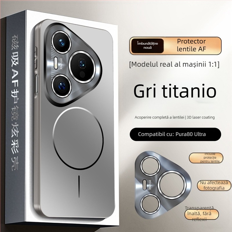 Husă Huawei Pura80 magnetice cu inel subțire electroplacat – pentru P80Pro, din plastic, protecție pentru obiectiv, anti-cadere