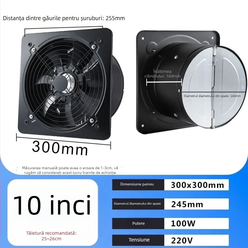 Ventilator de bucătărie din metal integral — puternic extractor, montaj pe perete, carcasa din fier, 220V, 60W, 50Hz, control mecanic, nivel de eficiență energetică 3