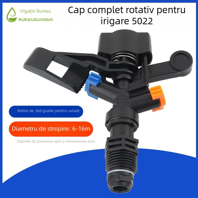 Sprinkler rotativ 360° pentru irigare, duze duble cu patru jeturi, material POM