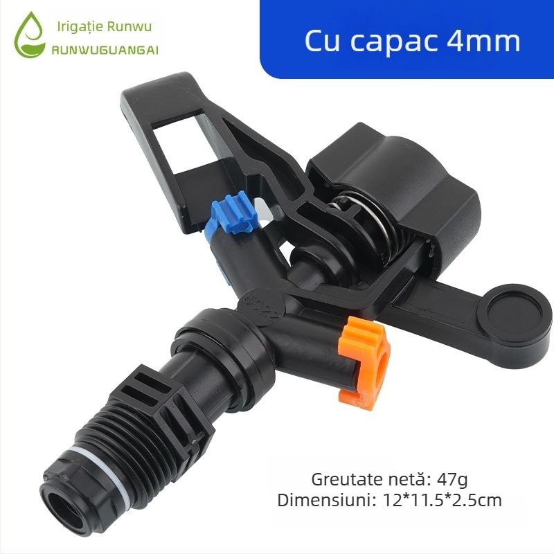 Sprinkler rotativ 360° pentru irigare, duze duble cu patru jeturi, material POM
