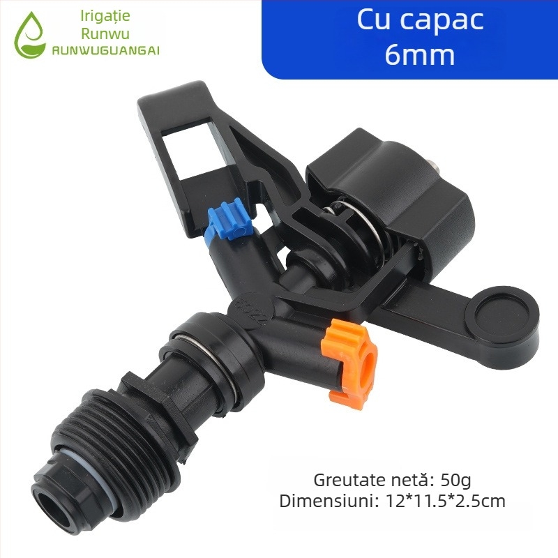 Sprinkler rotativ 360° pentru irigare, duze duble cu patru jeturi, material POM