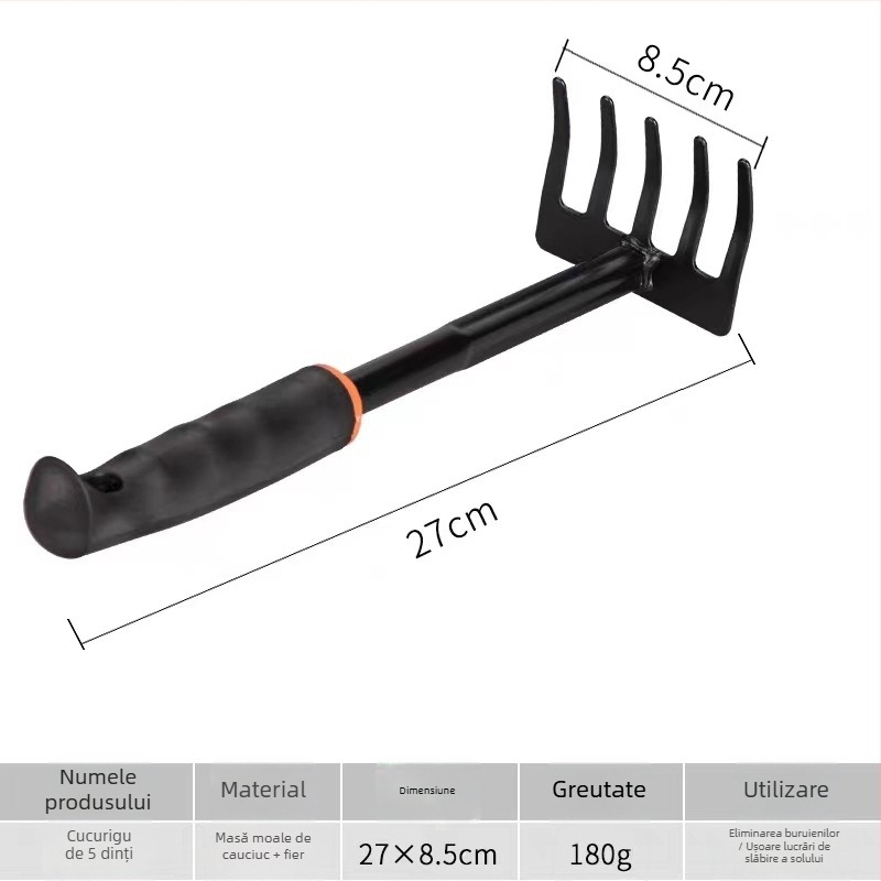 Set de 3 unelte de grădină din fier – lopată, sapă și cultivator pentru plantarea florilor și legumelor