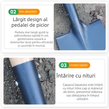 Lopată de grădină cu mâner din lemn, oțel mangan, unealtă multifuncțională pentru plantarea florilor și legumelor, afânarea solului