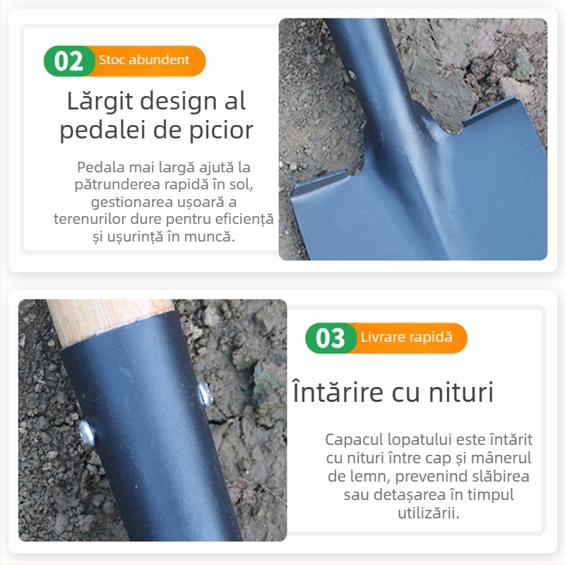 Lopată de grădină cu mâner din lemn, oțel mangan, unealtă multifuncțională pentru plantarea florilor și legumelor, afânarea solului