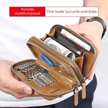 Geantă pentru chei pentru bărbați: piele naturală, piele de vită din primul strat, protecție anti-fraudă, stil urban