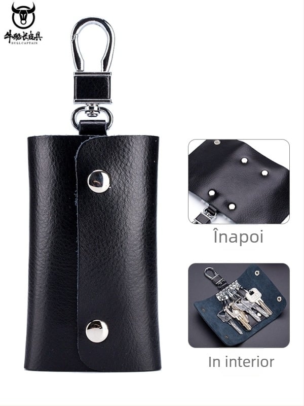 Carcasă pentru chei din piele naturală – Unisex, culoare solidă, stil de afaceri pentru deplasări