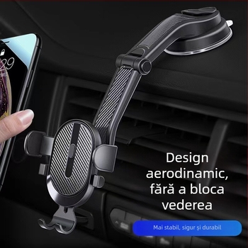 Suport pentru telefon auto cu ventuză, reglaj telescopic, potrivire universală pentru bord, consola centrală sau gură de aer, stabil antișoc