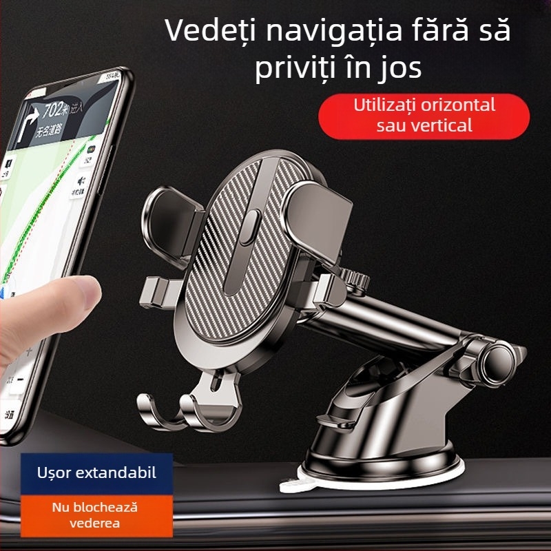 Suport pentru telefon auto cu ventuză, reglaj telescopic, potrivire universală pentru bord, consola centrală sau gură de aer, stabil antișoc