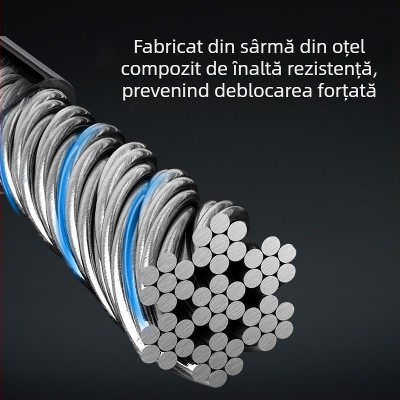 Lacăt de volan auto cu lanț și cablu din oțel – Corp din fier, cilindru din cupru, Modelul 08767, Compatibil cu automobile