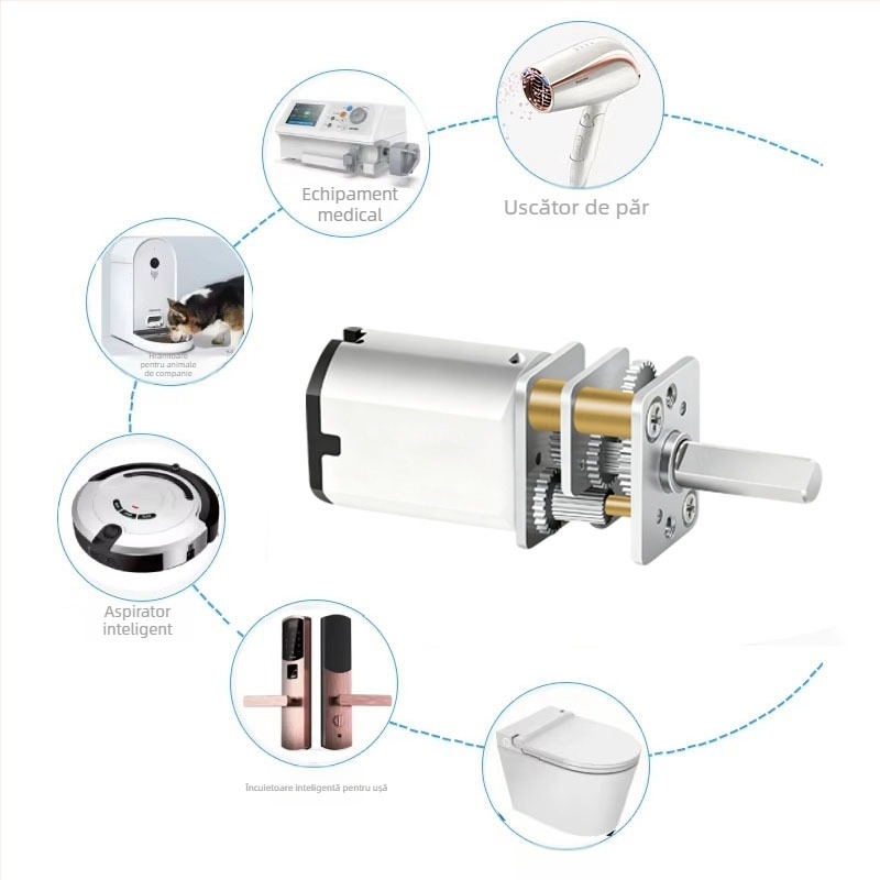 Motor mic cu perii N20 cu transmisie de reductie 12:1, 3V-12V funcţionare, zgomot redus, pentru încuietoare inteligentă
