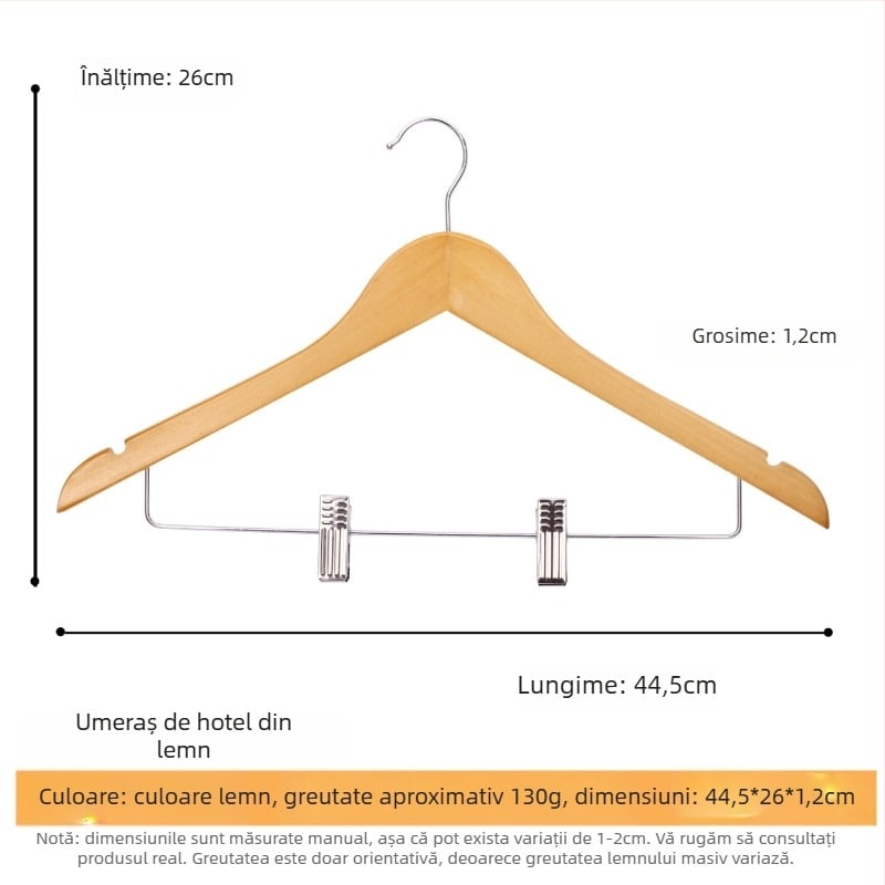 Umeraș din lemn masiv cu cârlig plat, bandă anti-derapare canelată, știfturi pe ambele părți, fără zgârieturi – Model CJWMC23