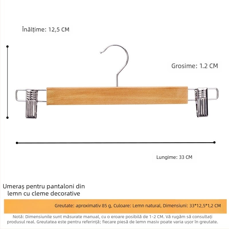 Umeraș din lemn masiv cu cârlig plat, bandă anti-derapare canelată, știfturi pe ambele părți, fără zgârieturi – Model CJWMC23