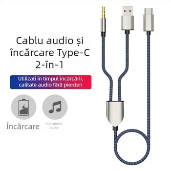 Neutral cablu audio de încărcare Type-C, USB + 3.5 mm pentru car AUX, nucleu din cupru placat cu tin, conductor din cupru fără oxigen, placare cu nichel