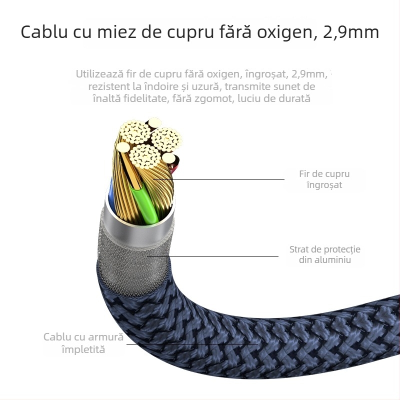 Neutral cablu audio de încărcare Type-C, USB + 3.5 mm pentru car AUX, nucleu din cupru placat cu tin, conductor din cupru fără oxigen, placare cu nichel