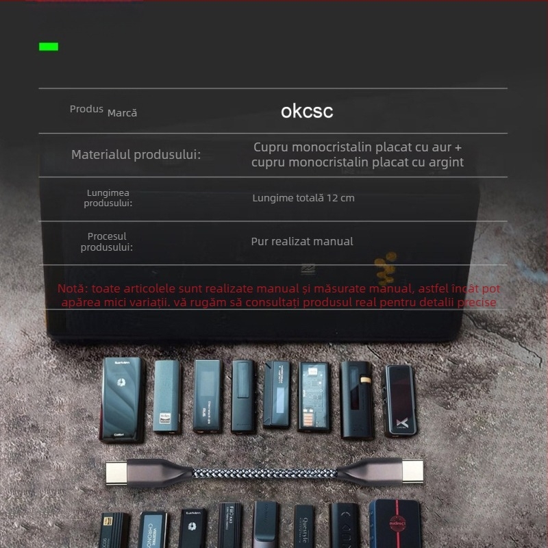 OKCSC Cablu DAC Type-C către Lightning și Type-C pentru căști, Hi-Fi, cupru pur